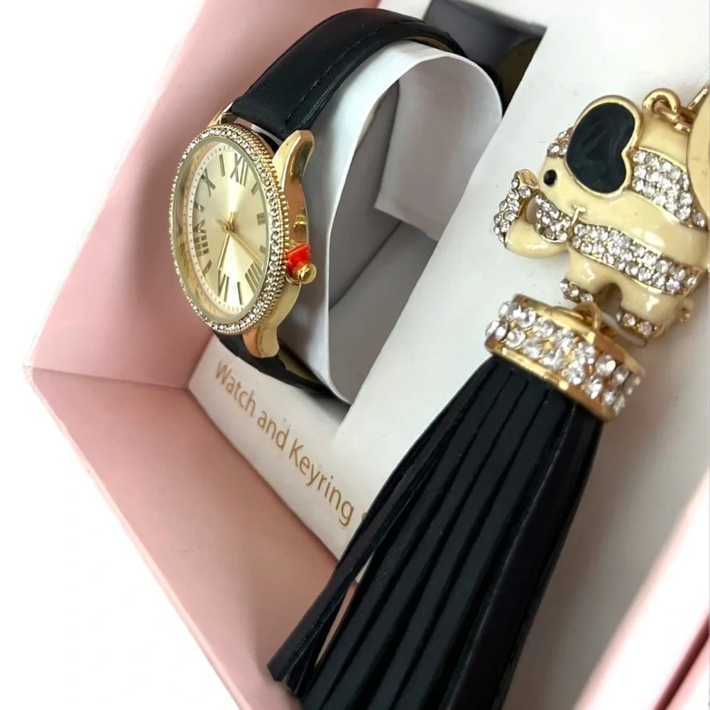 NWT Khols Watch & Keychain Set | Black & Gold | Elephant
